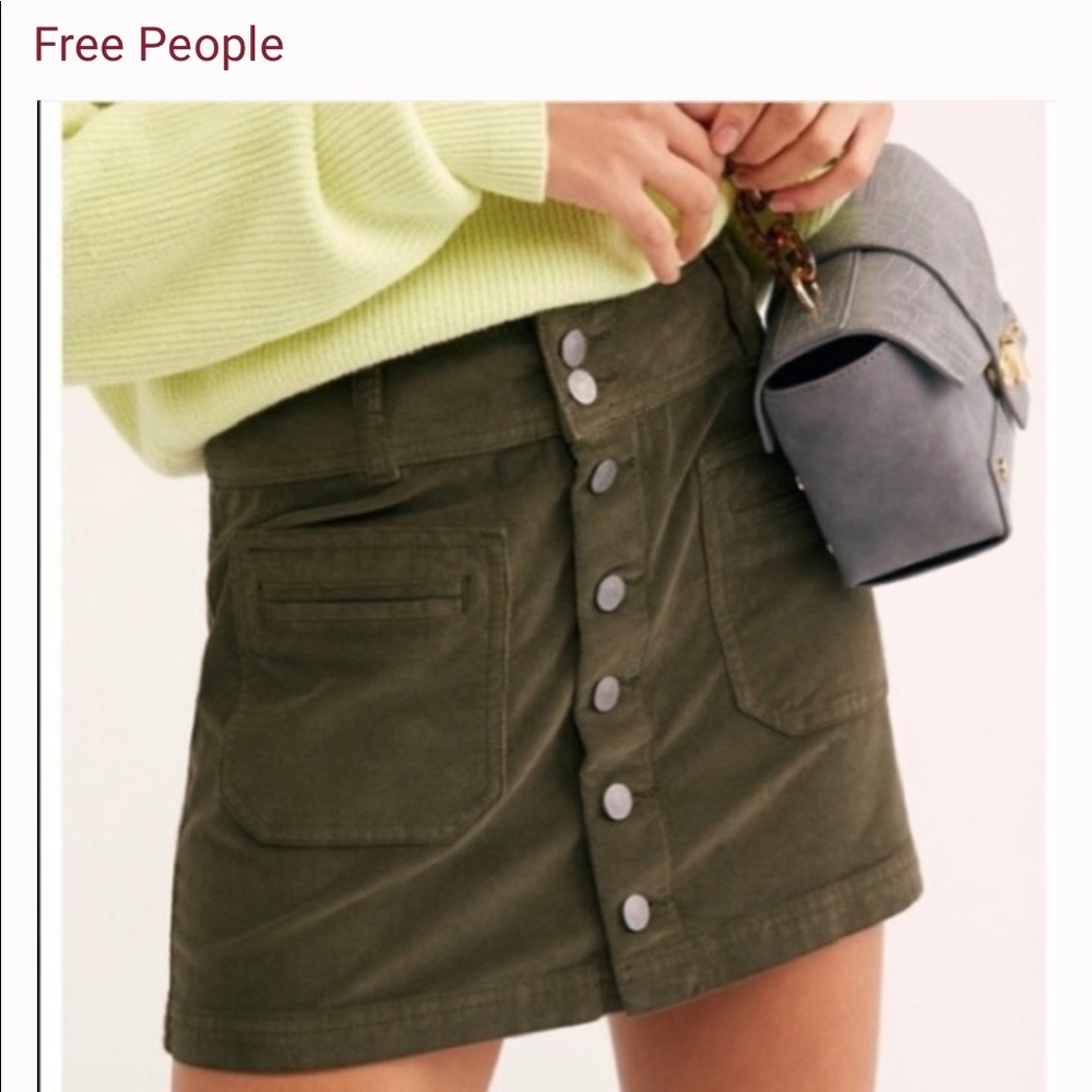 Free People Dark Green Corduroy Mini Skirt